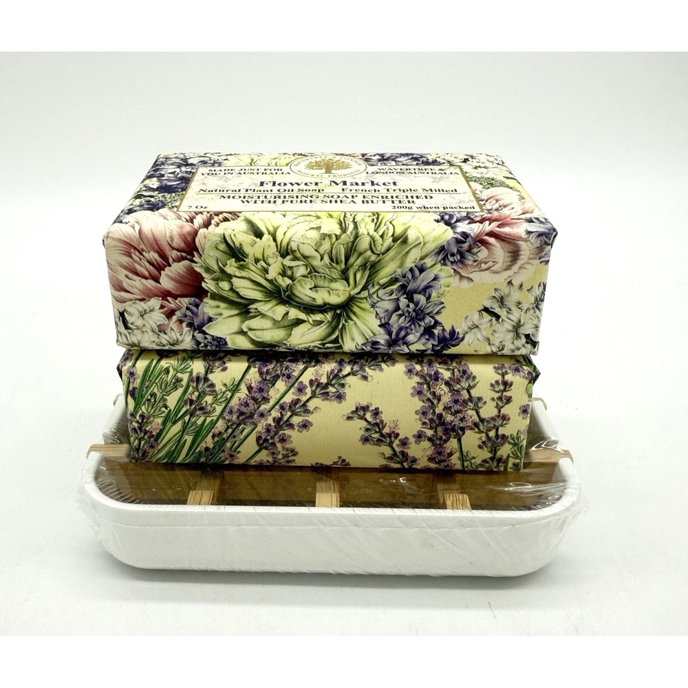 Wavertree & London Bar Soap Lot Lavender D'Provence‎ & Flower Market 7oz W/ Dish